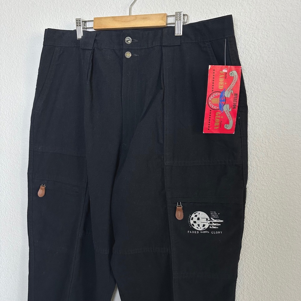 90s Vintage Faded Glory Aviation Adventure Patrol Cargo Pants Mens 38x34 Black